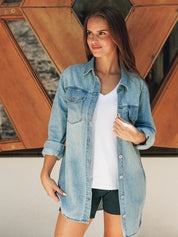 Surchemise ample avec empiècement en denim - Denim indigo
