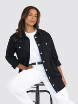 Casual Denim Button-Down Shirt - Black Denim