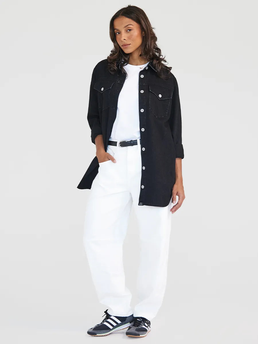 Casual Denim Button-Down Shirt - Black Denim
