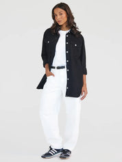 Casual Denim Button-Down Shirt - Black Denim