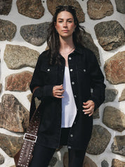 Casual Denim Button-Down Shirt - Black Denim