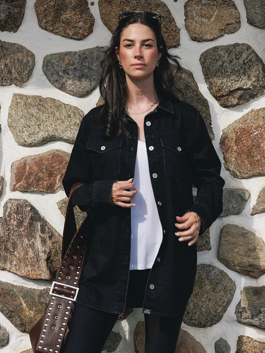 Surchemise en denim décontractée à boutons - Noir denim
