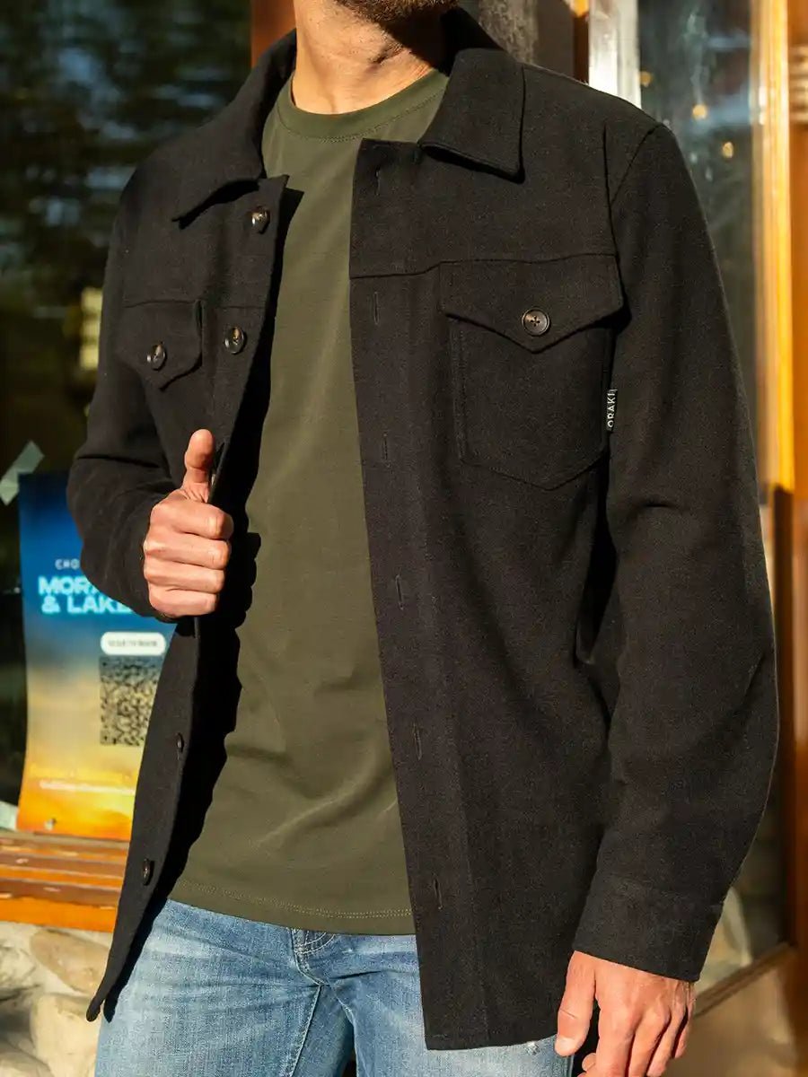 Surchemise longue à boutons pour homme - Noir