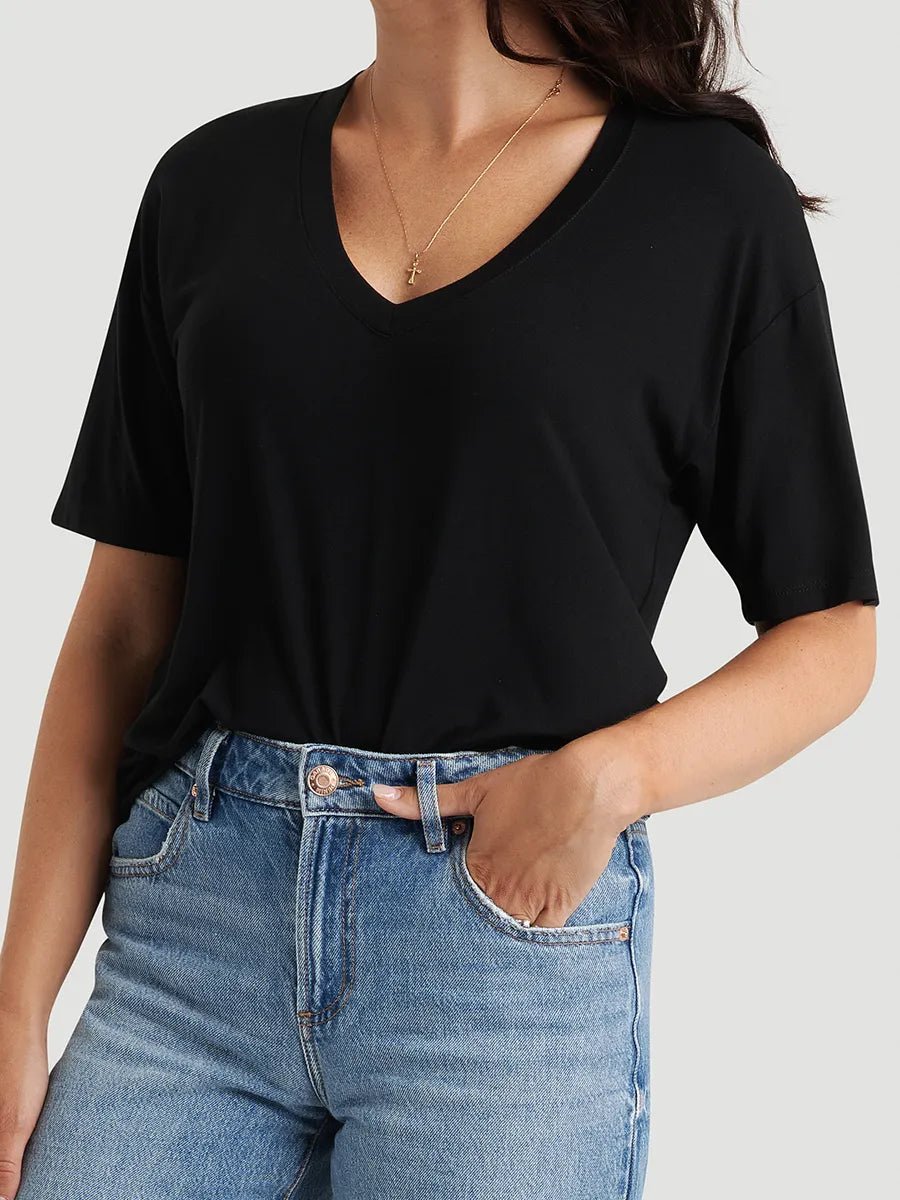 T-shirt ample Ecovero™ col V profond - Noir