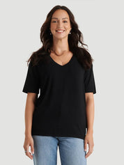 T-shirt ample Ecovero™ col V profond - Noir