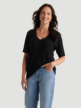 Ecovero™ Deep V-Neck Loose T-shirt - Black
