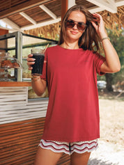T-shirt ample imprimé Jersey fluide - Sangria