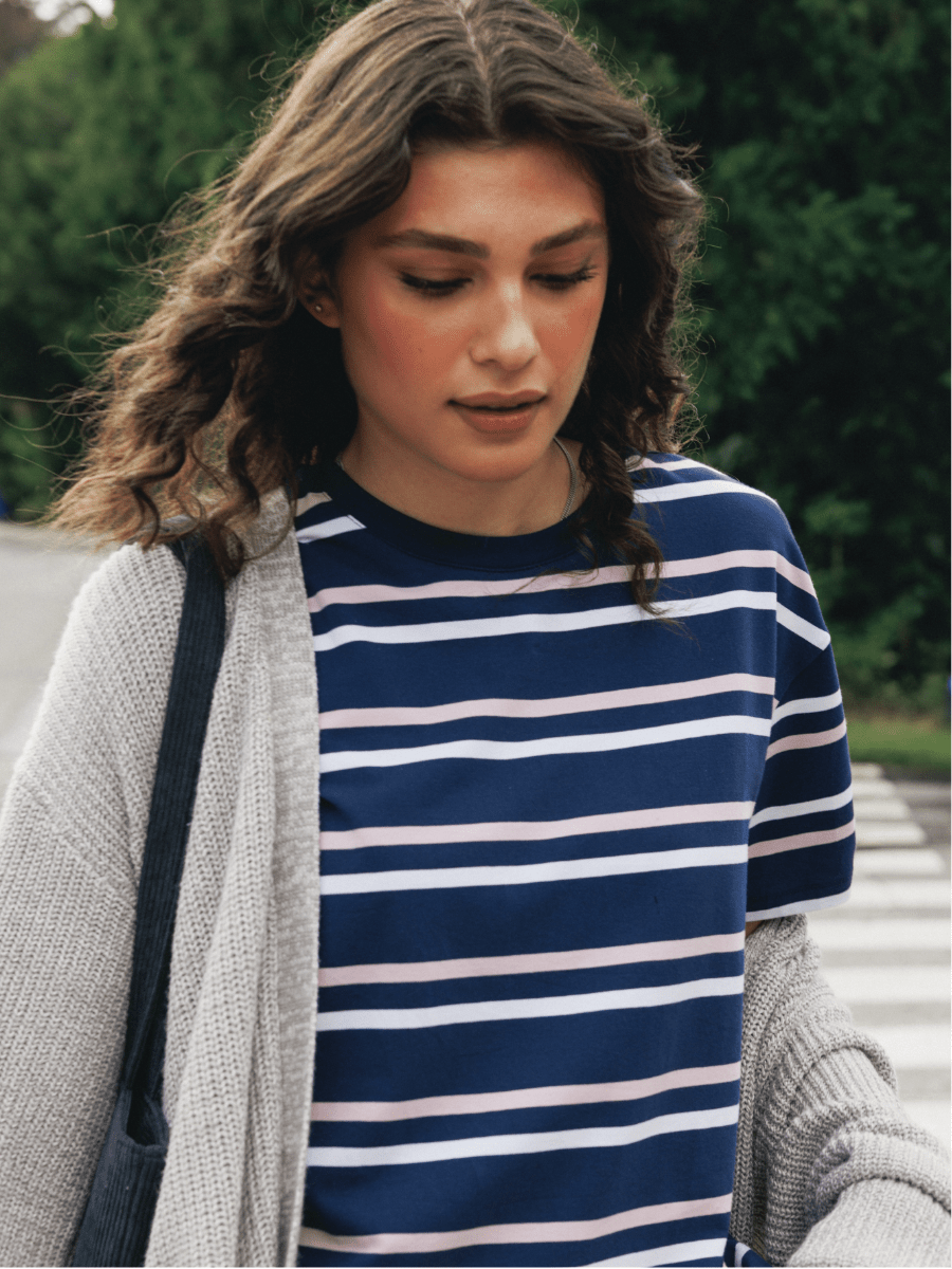T-shirt ample Jersey AirTouch - Ligné denim