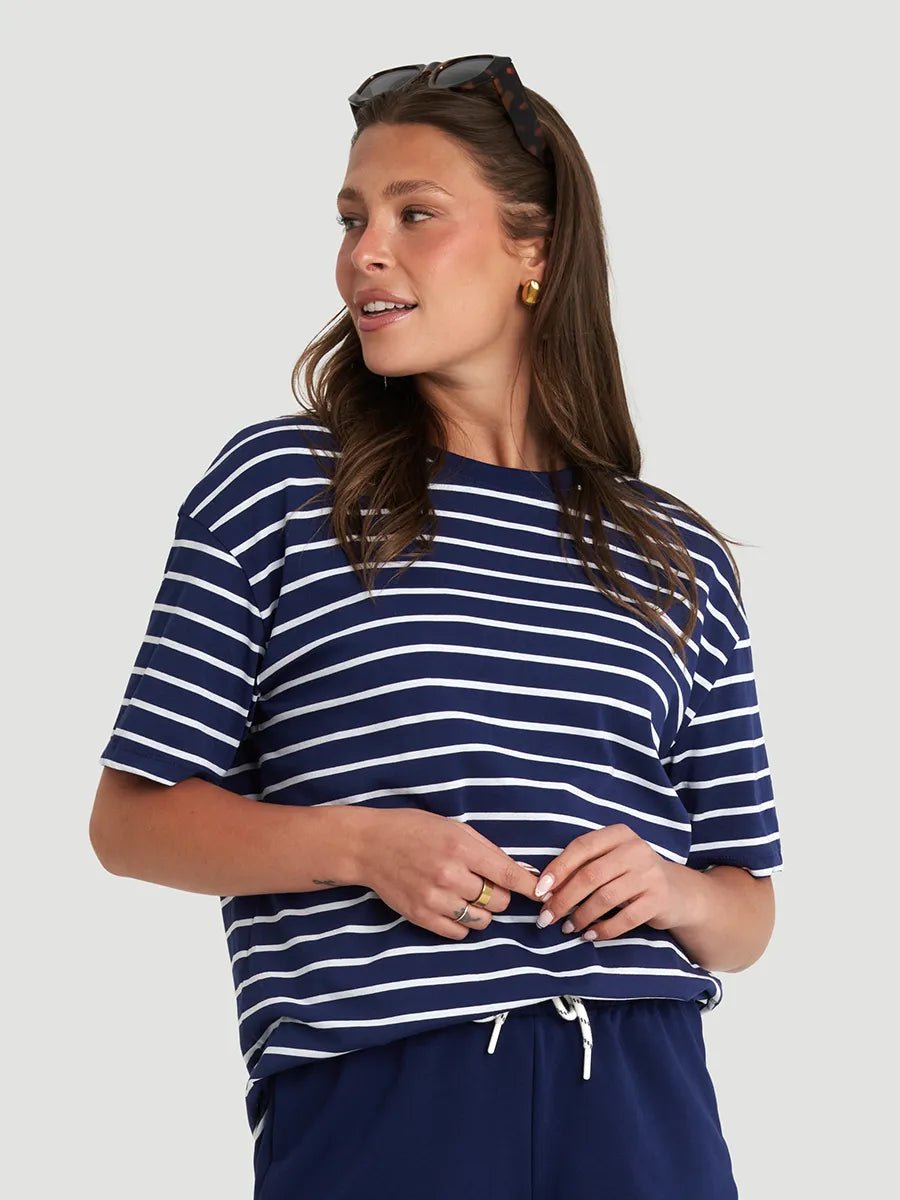 T-shirt ample Jersey fluide - Rayures encre