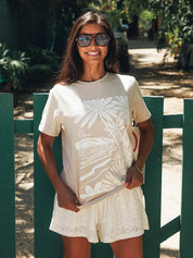 T-shirt Basic imprimé Jersey stretch - Sable désert
