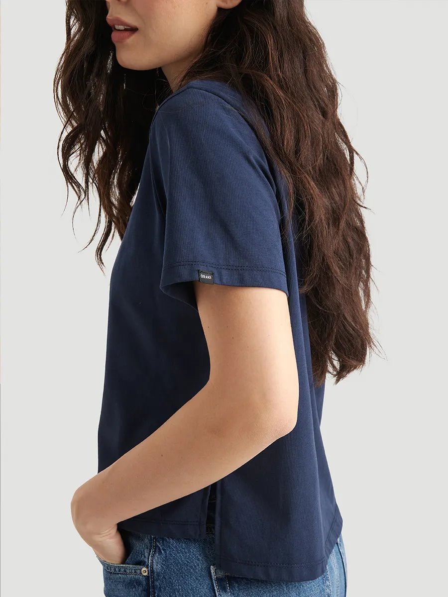 T-shirt col rond avec fentes - Marine