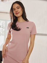 T-Shirt tunique col rond -  Rose Poudré
