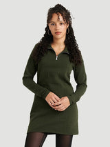 French Terry Lite and Textured Half-Zip Tunic - Forest