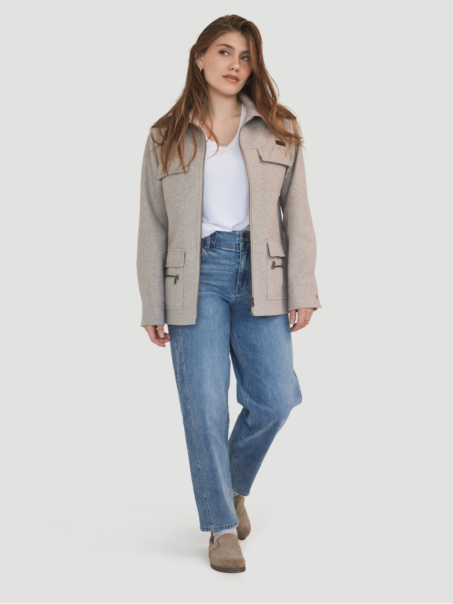 Veste longue utilitaire doublée multi-poches - Blé chiné