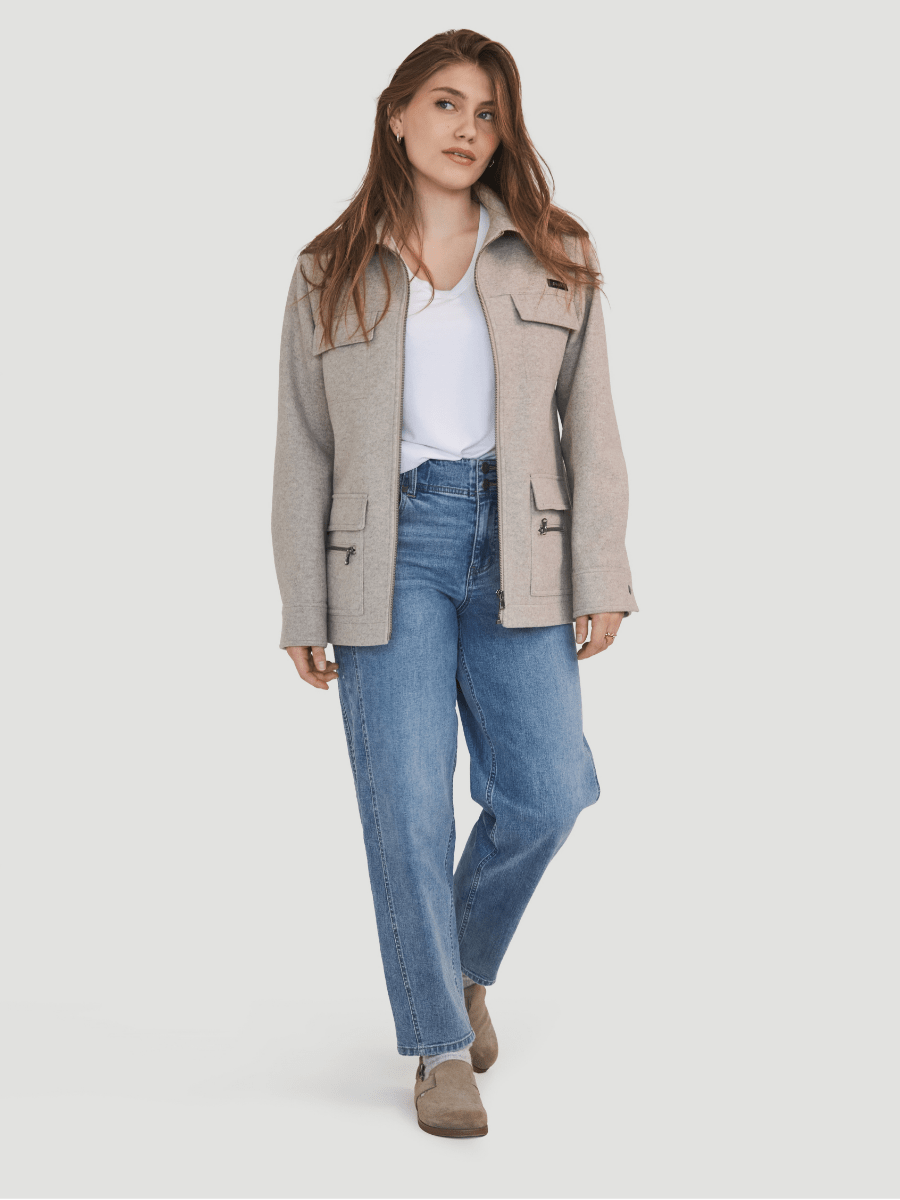 Veste longue utilitaire doublée multi-poches - Blé chiné