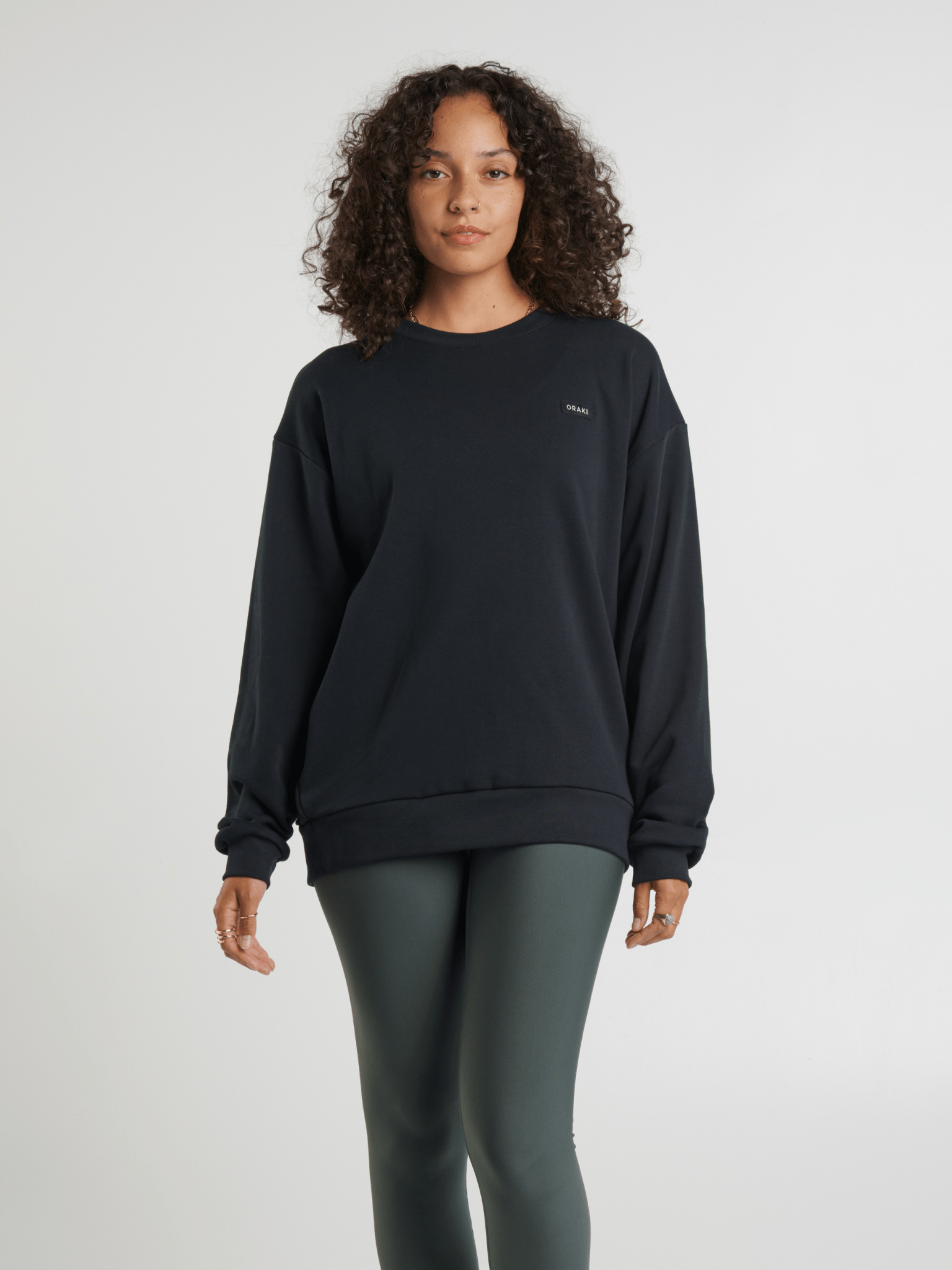 Women's French Terry Extra Oversized Crewneck - Black | ORAKI Women's French Terry Extra Oversized Crewneck - Black | ORAKI